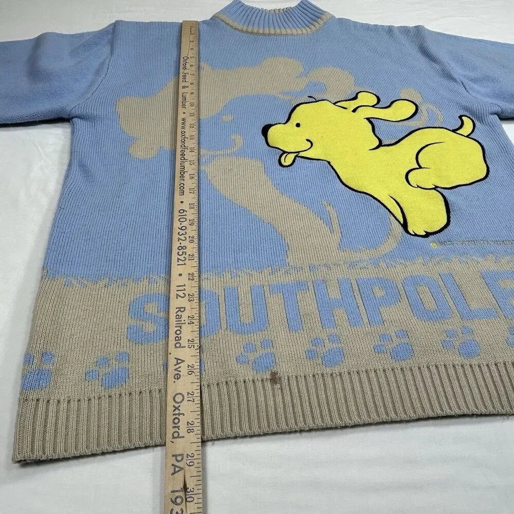 Vintage SouthPole Sweater Mens XL Booby Dog Graphic Hip Hop Knit Pullover Blue